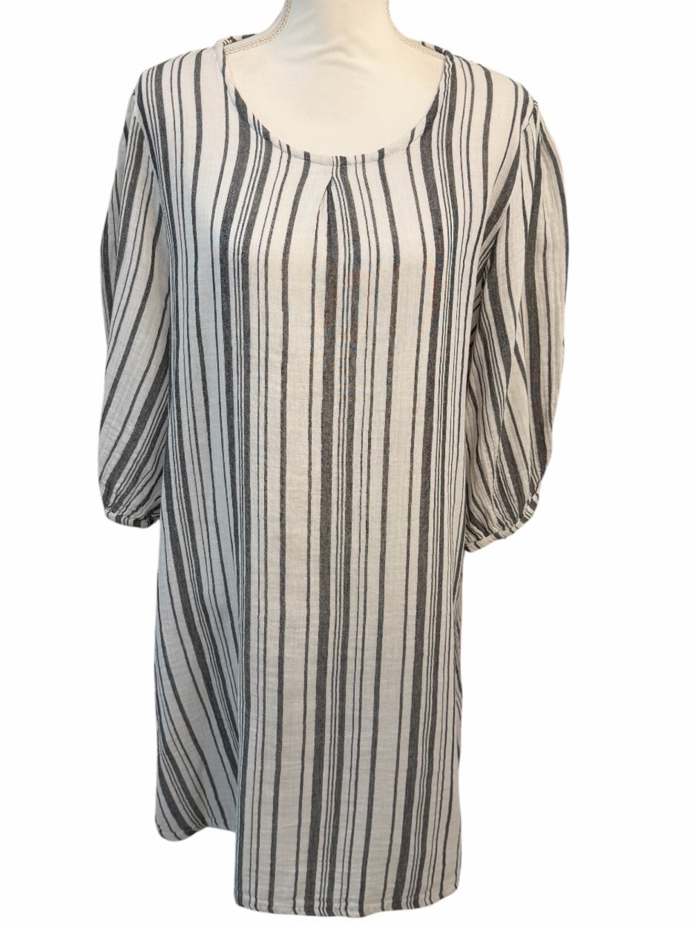 Bryn Walker Tunic Shift Dress White Gray Stripe Gauze Relaxed Travel Sz medium